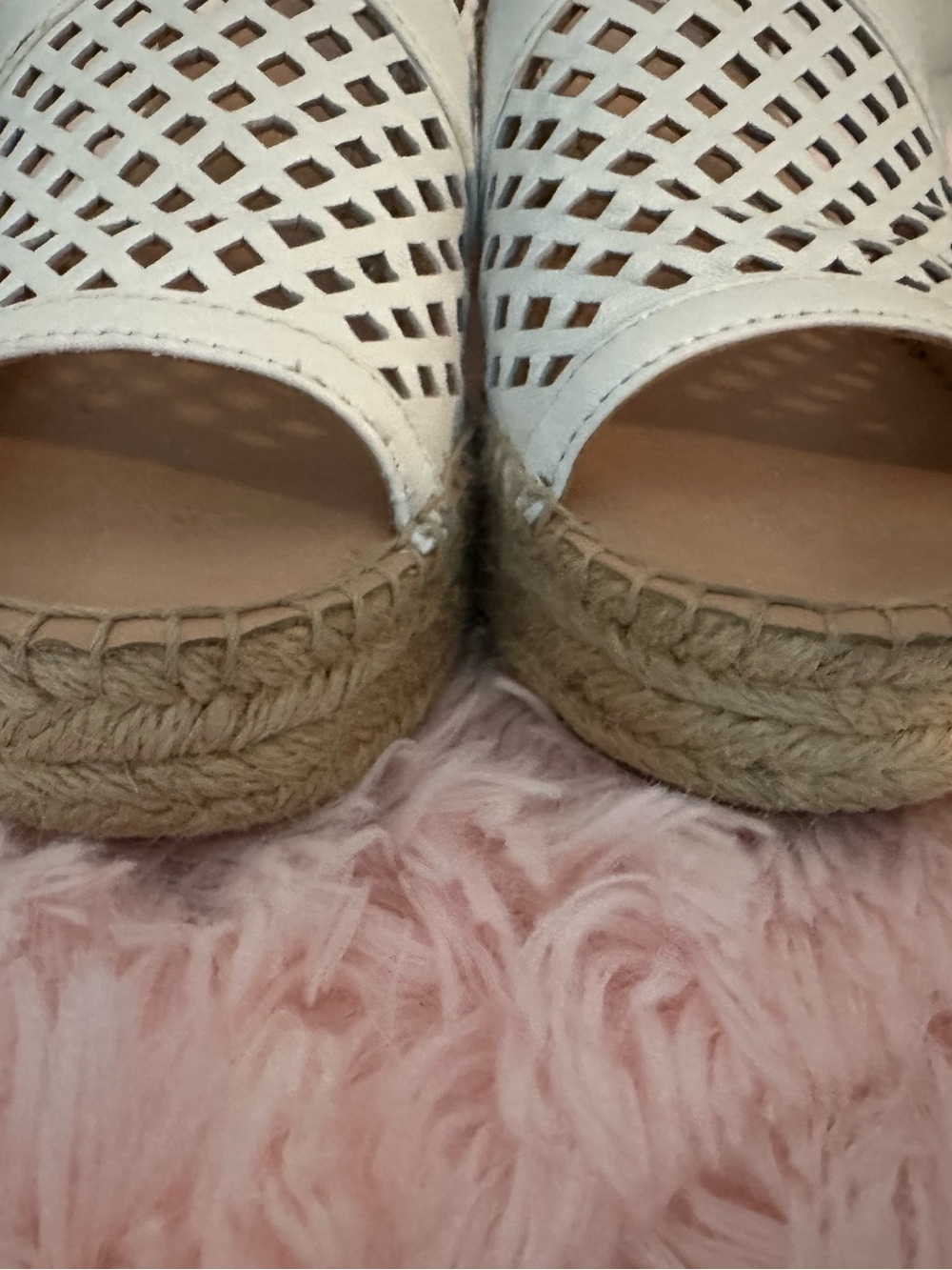 Franco Sarto White Perforated Espadrille Wedge Sandals with Ankle Strap - Picture 6 of 9